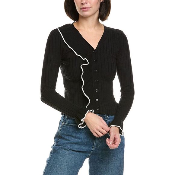 Gracia Tops - Gracia Womens  Knitted Ruffle V-Neck Top, Black